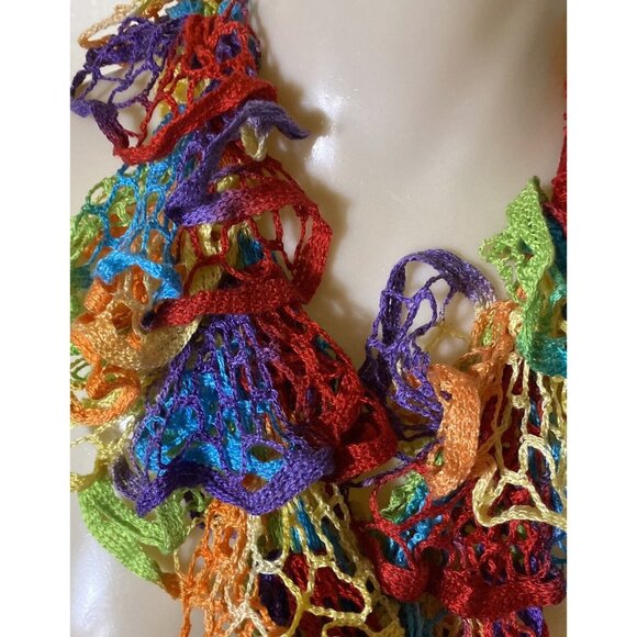 Crochet Scarf Colorful Summer Cotton Bright 5x70 Calypso Floral Flowers - Picture 4 of 10
